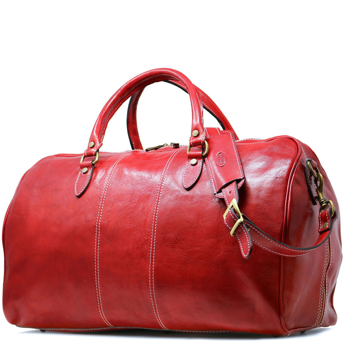 Red Leather Travel Bag Ladies Duffle Leather Weekend Bag 