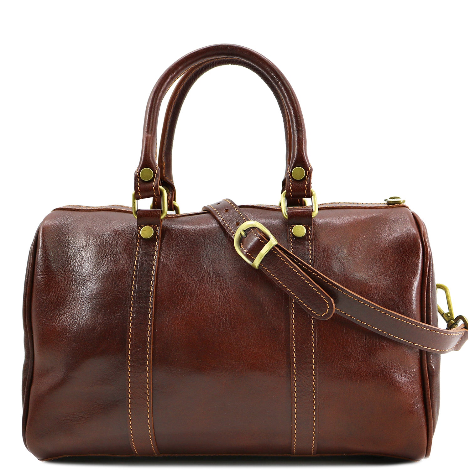 Monogram Floto Leather Boston Bag Handbag Vecchio Brown