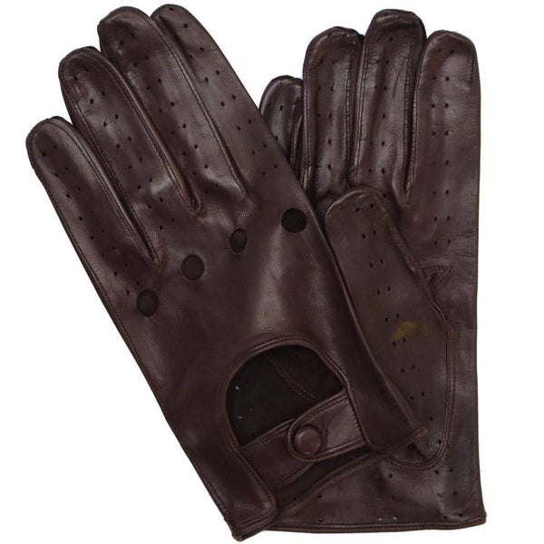 Floto Men's Brown Italian Leather Napoli Fingerless Driving Gloves